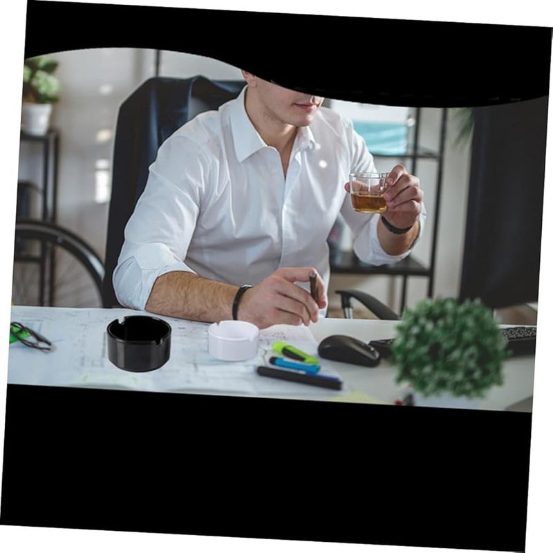 Cabilock 3 قطع منافض سجائر سوداء من الخزف على الطراز العتيق للفناء وغرفة المعيشة وحديقة البار - Image 3